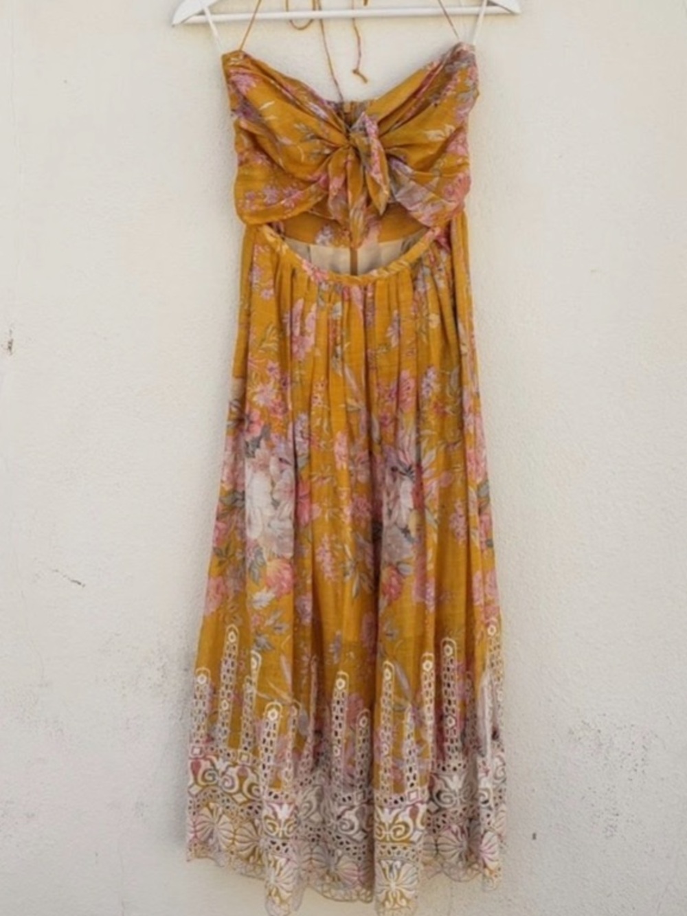 ZIMMERMANN CONFETTI SCALLOP TIE DRESS IN MUSTARD YELLOW - Picture 5 of 12